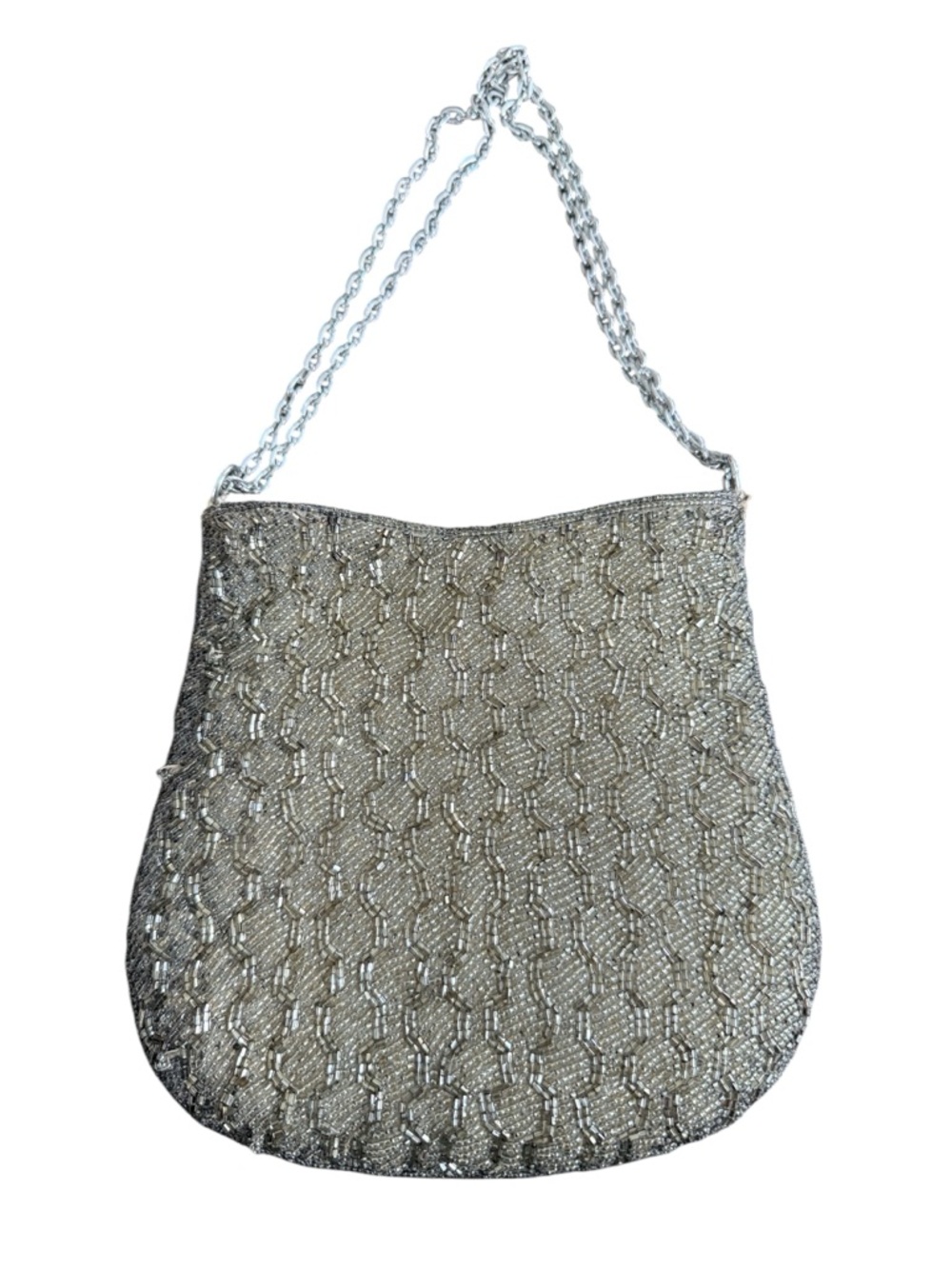 M. Kane Silver Beaded Evening Bag Mini Shoulder Chain